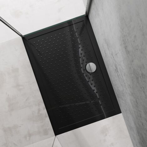 doporro Piatto Doccia Rettangolare in Acrilico H 4 cm Superficie Puntinata Antiscivolo Mod.Lucia02AR - Nero Lucido 75x120x4 cm con Piletta Inclusa (AL02)