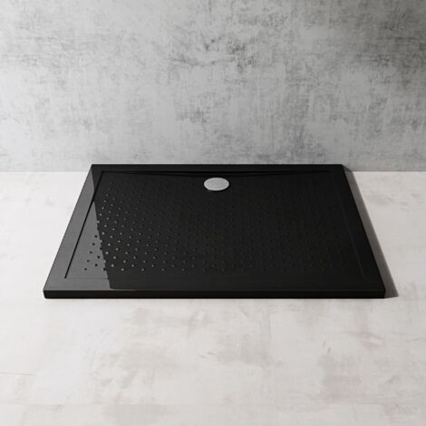 doporro Piatto Doccia Rettangolare in Acrilico H 4 cm Superficie Puntinata Antiscivolo Mod.Lucia02AR - Nero Lucido 90x120x4 cm con Piletta Inclusa (AL01)