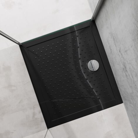 doporro Piatto Doccia Rettangolare in Acrilico H 4 cm Superficie Puntinata Antiscivolo Mod.Lucia02AR - Nero Lucido 80x90x4 cm con Piletta Inclusa (AL01)