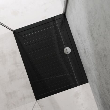 doporro Piatto Doccia Rettangolare in Acrilico H 4 cm Superficie Puntinata Antiscivolo Mod.Lucia02AR - Nero Lucido 90x120x4 cm con Piletta Inclusa (AL02)