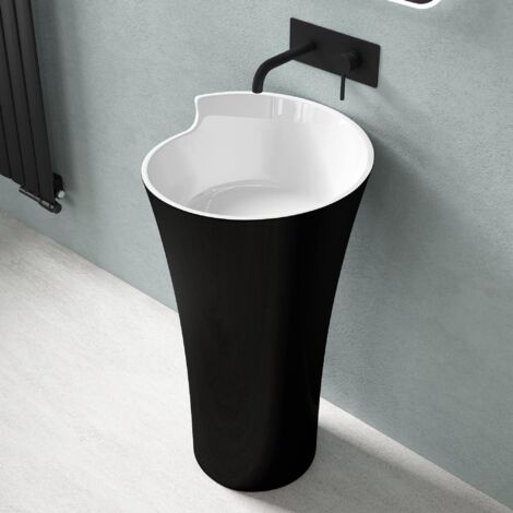 doporro Lavandino a Colonna, Lavandino su Piedistallo 51x51x88cm, Lavabo su Colonna per Bagni da Minerale Fuso Col130, Bianco e Nero