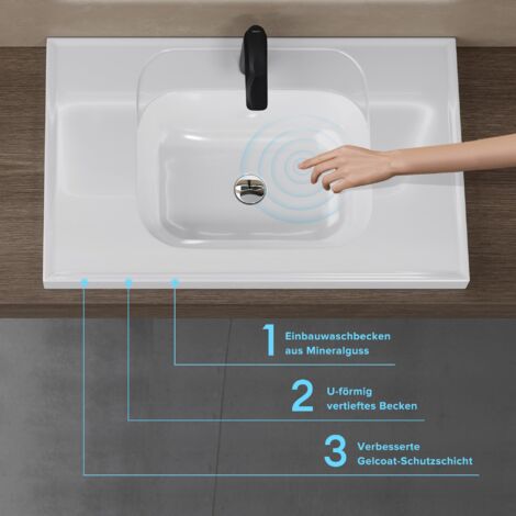 doporro Lavabo da Appoggio 60cm, Lavabo Bagno Sospeso Lavandino Bagno Angolare Colossum3601-600 Lavabo da Minerale fuso