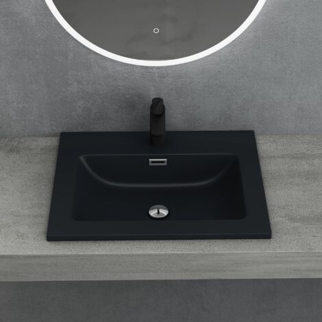 doporro Lavabo da Incasso, Lavabo Sottopiano 60x48x12cm, Lavandino Bagno da Minerale Fuso Colossum02-1000, Antracite Opaco