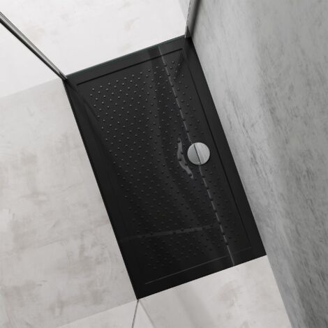 doporro Piatto Doccia Rettangolare in Acrilico H 4 cm Superficie Puntinata Antiscivolo Mod.Lucia02AR - Nero Lucido 70x120x4 cm con Piletta Inclusa (AL02)