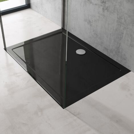 doporro Piatto Doccia Rettangolare in Acrilico Rinforzato, Ultrasottile 4 cm, Installazione da Appoggio o Filo Pavimento, Piletta di Scarico Inclusa (AL02) Nero Lucido 75x140 cm - Faro2
