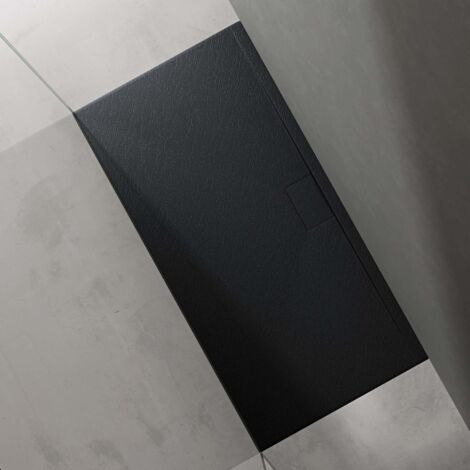 doporro Piatto Doccia Rettangolare in Marmoresina Effetto Pietra, Ultrasottile 3 cm, Installazione Versatile, Scarico Laterale con Cover e Piletta, 80x160 cm, Antracite - Geoma07