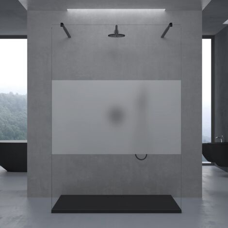 doporro Box Doccia Walk-In 150x200cm, Parete Doccia Anticalcare in Vetro Parzialmente Smerigliato 8mm con Bracci Sostegni Telescopici in Acciaio MMBR3 Nero (1/5)