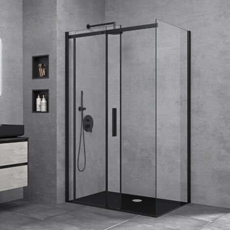 doporro Box Doccia Angolare 100x100x195cm Nero Cabina Doccia con Porta Scorrevole in Vetro di Sicurezza ESG Trasparente Rivestimento Easy-Clean, Inclusa Piatto Doccia, Ravenna18k (1/5)
