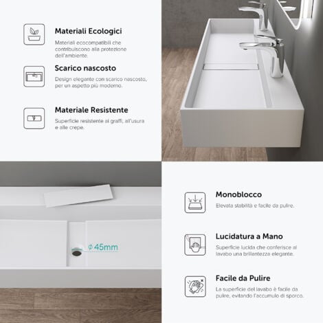 Lavabo Sospeso Rettangolare Bianco Opaco 80x40cm - Design Moderno Per Bagno Casa E Hotel - Foto 5