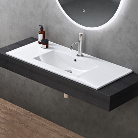 doporro Lavabo da Incasso in Ceramica Bianco 81x47x18cm Lavabo Bagno Rettangolare con Rivestimento Nano Brüssel912