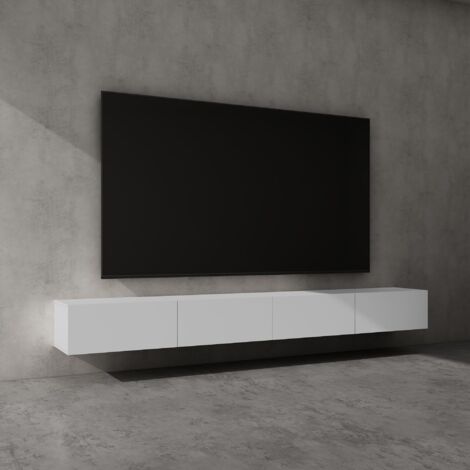 doporro Mobile Porta TV Sospeso 280 cm con 4 Ante Bianco Opaco, Credenza Bassa da Soggiorno Salotto, Madia Consolle per TV Fernsehschrank02