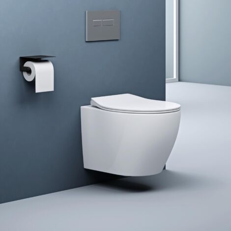 doporro WC Sospeso Sanitari Sospesi Filomuro in Ceramica Bianco con Copriwc Soft Close Chiusura Ammortizzata e Sciacquone Profondo WC Design Moderno Senza Bordi Aachen126