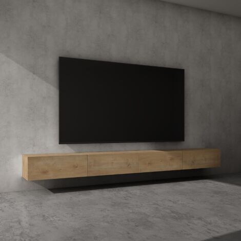 doporro Mobile Porta TV Sospeso 320 cm con 4 Ante Marrone Chiaro, Credenza Bassa da Soggiorno Salotto, Madia Consolle per TV Fernsehschrank02