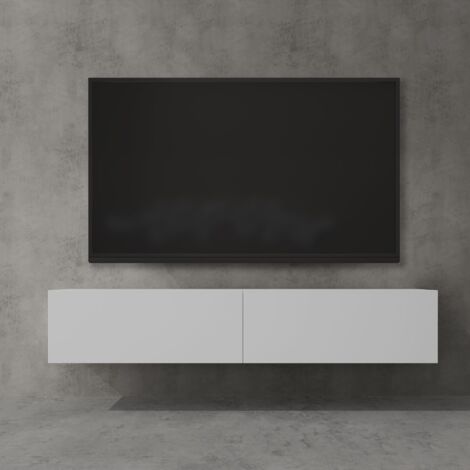 doporro Mobile Porta TV Sospeso 160 cm con 2 Ante Bianco Opaco, Credenza Bassa da Soggiorno Salotto, Madia Consolle per TV Fernsehschrank02