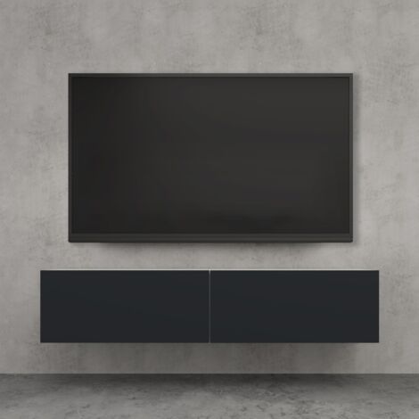 doporro Mobile Porta TV Sospeso 140 cm con 2 Ante Bianco Opaco e Antracite Opaco, Credenza Bassa da Soggiorno Salotto, Madia Consolle Bicolore per TV Fernsehschrank02