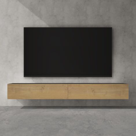 doporro Mobile Porta TV Sospeso 240 cm con 2 Ante Antracite Opaco e Marrone Chiaro, Credenza Bassa da Soggiorno Salotto, Madia Consolle Bicolore per TV Fernsehschrank02
