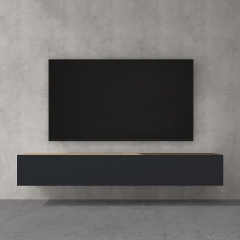 doporro Mobile Porta TV Sospeso 200 cm con 2 Ante Marrone Chiaro e Antracite Opaco, Credenza Bassa da Soggiorno Salotto, Madia Consolle Bicolore per TV Fernsehschrank02