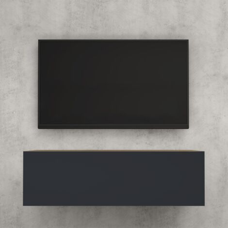 doporro Mobile Porta TV Sospeso 100 cm con Anta Marrone Chiaro e Antracite Opaco, Credenza Bassa da Soggiorno Salotto, Madia Consolle Bicolore per TV Fernsehschrank02