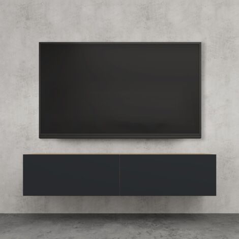 doporro Mobile Porta TV Sospeso 140 cm con 2 Ante Marrone Chiaro e Antracite Opaco, Credenza Bassa da Soggiorno Salotto, Madia Consolle Bicolore per TV Fernsehschrank02