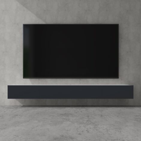 doporro Mobile Porta TV Sospeso 280 cm con 4 Ante Bianco Opaco e Antracite Opaco, Credenza Bassa da Soggiorno Salotto, Madia Consolle Bicolore per TV Fernsehschrank02