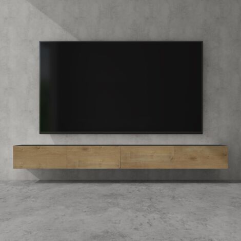doporro Mobile Porta TV Sospeso 280 cm con 4 Ante Antracite Opaco e Marrone Chiaro, Credenza Bassa da Soggiorno Salotto, Madia Consolle Bicolore per TV Fernsehschrank02