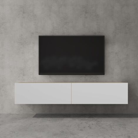 doporro Mobile Porta TV Sospeso 160 cm con 2 Ante Marrone Chiaro e Bianco Opaco, Credenza Bassa da Soggiorno Salotto, Madia Consolle Bicolore per TV Fernsehschrank02