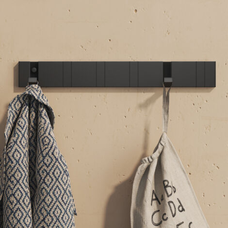 Set Di 2 Appendiabiti Da Parete Moderni In Alluminio Con 5 Ganci - 43 Cm - Design Salvaspazio Per Bagno, Cucina E Camera - Nero