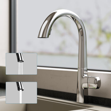 doporro Miscelatore Cucina con Doccia Estraibile, Rubinetto Monocomando in Ottone Silber con Cartuccia in Ceramica, 2 Modalità di Getto, Rotazione 360°, MS-8095 (1/5)