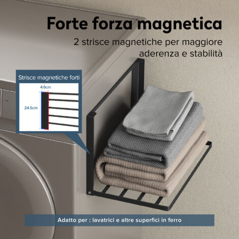 doporro Mensola Pieghevole da Parete Magnetica Porta Asciugamani Nero Opaco in Acciaio al Carbonio senza Forature per Lavanderia Bagno Cucina Floda01 (1/5)