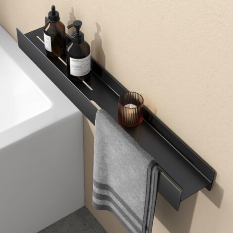 doporro Mensola da Parete in Metallo Nero Opaco 80 cm, Ripiano Salvaspazio per Bagno e Cucina, Portaoggetti Moderno Senza Foratura Reglo-03