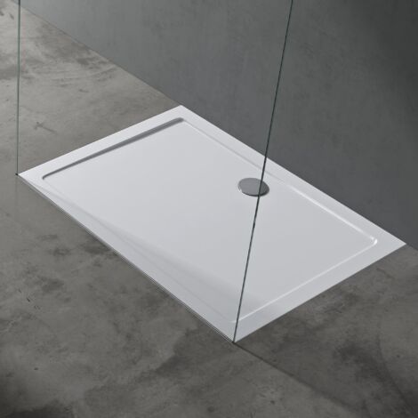 doporro Piatto Doccia Rettangolare in Acrilico Rinforzato, Ultrasottile 4 cm, Installazione da Appoggio o Filo Pavimento, Piletta di Scarico Inclusa (AL02) Bianco Lucido 75x140 cm - Faro2