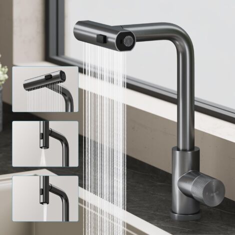 doporro Rubinetto per Cucina, 3 Modalità con Doccetta Estraibile, Rubinetto Lavello Cucina in Acciaio Inossidabile 304 con Cartuccia Ceramica, Tubi e Accesorri, Design Moderno Grigio Turnix-02 (1/5)