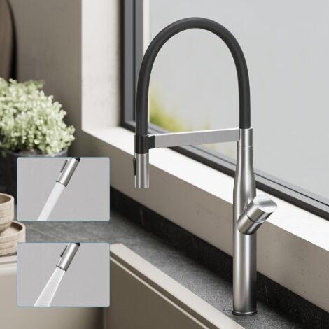 doporro Miscelatore Cucina Flessibile Girevole a 360° in Acciaio Inox 304, Finitura Argento Spazzolato, Altezza 57 cm, Cartuccia Ceramica, 2 Tipi di Getto, Aeratore Rimovibile, Turnix-01