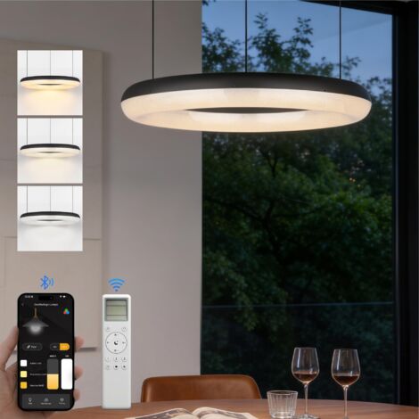 doporro Lampadario Sospensione 50W, Lampada 3000-6000K con Filo 170 CM, Altezza regolabile, Lampada da Soffitto a Sospensione per Camera da Letto, Cucina e Soggiorno, 60cm, Nero sabbia, Luvina03 (1/5)