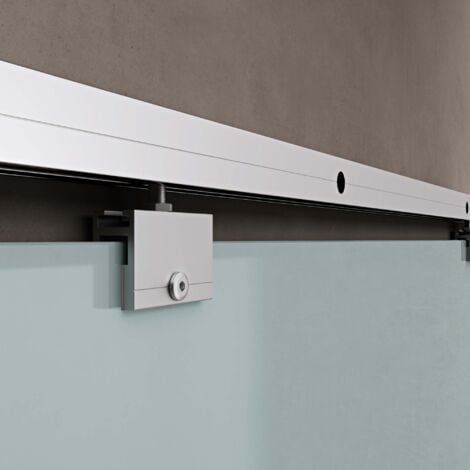 doporro Porta Scorrevole in Vetro Temperato 8 mm Opaco a Strisce, con Binario in Alluminio Cromato, 90x215 cm – Amalfi13H