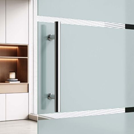 doporro Porta Scorrevole in Vetro Temperato 8 mm Opaco a Strisce, con Binario in Alluminio Cromato, 90x215 cm – Amalfi13H