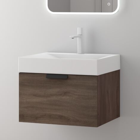 doporro Mobile Bagno Sospeso 60x35cm, Mobiletto per Bagno con Lavabo Bianco 60cm, Seria Lonato