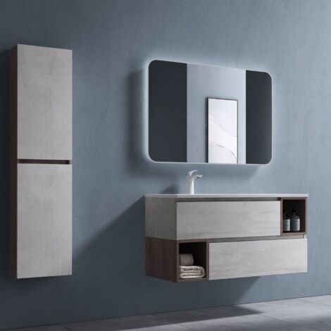 doporro Mobile Bagno sospeso 100x48x54cm, Mobiletto per Bagno con Lavabo, Marrone Chiaro, Seria Gemini