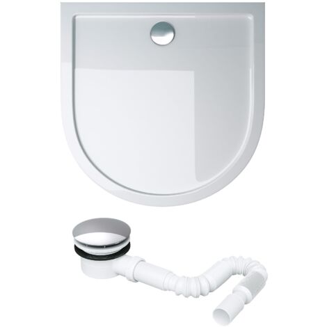 doporro Piatto Doccia con Piletta 100x100x4cm, Piatto Doccia Faro4W in Acrilico incl. Piletta di Scarico (AL01), Forma: Semicircolare, Bianco