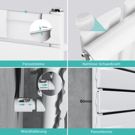 doporro Scaldasalviette 180x50cm, Radiatore Piatto Termoarredo da Bagno Riscaldamento da Acqua Calda Portasciugamani in Acciaio, Bianco