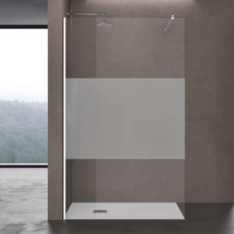 doporro Parete Doccia Walk-In in Vetro Temperato 10 mm con Striscia Satinata, Inclusa Barra Stabilizzatrice Regolabile 70-120 cm in Acciaio Inox, Profilo Cromo, 130x200 cm – Bremen02MS