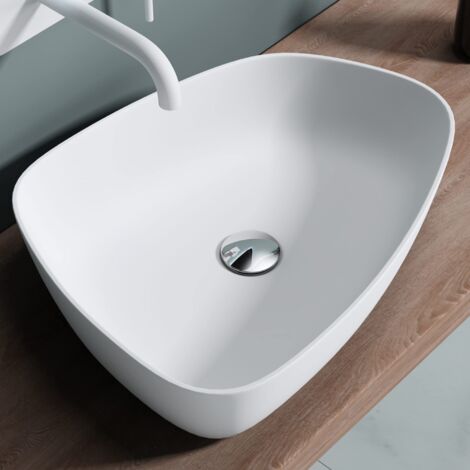 doporro Lavabo da Appoggio Bianco Opaco 51x38x12cm Lavandino Bagno Slim Design Moderno Lavello da Minerale Fuso Colossum806