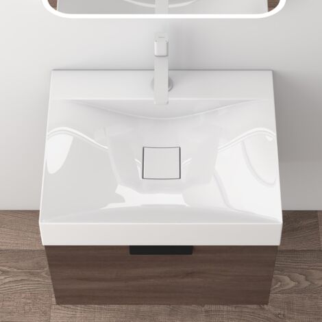 doporro® Mobile Bagno Sospeso 60x35x48cm, Mobiletto per Bagno in Marrone,  Seria Lonato