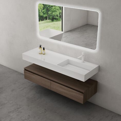 doporro® Mobile Bagno sospeso 150x48x25cm, Mobiletto per Bagno con Lavabo  Marrone, Seria UP