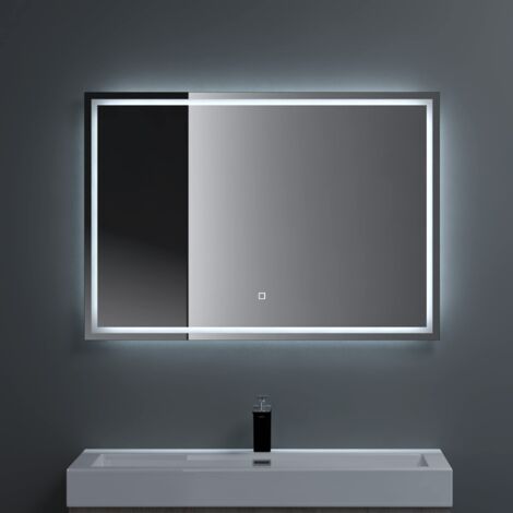 doporro® Specchio da Bagno Appeso a LED, Specchio per Bagno con Luce LED 1000x700mm Touch Control Specchio Senza Cornice Ramata di 5mm LED-Spiegel02