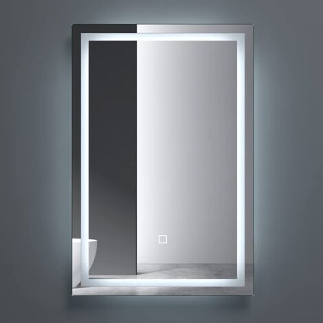 doporro Specchio Bagno con Luce LED dimmerabile Specchio da Parete Illuminato Design Antiappannamento con Interruttore Tattile Specchio da Trucco Rettangolare 40x60cm Spiegel02