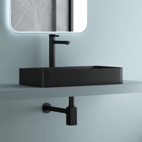 doporro Sifone a Tazza Universale per Lavabo Mobile Bagno Sifone Tubo Quadrato Antiodore in Ottone Nero 1 1/4" x 32 mm Siphon 06
