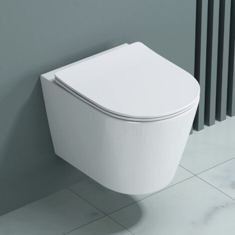 doporro WC Sospeso Sanitari Sospesi Filomuro in Ceramica Bianco con Copriwc Soft Close Chiusura Ammortizzata e Sciacquone Profondo WC Design Moderno Senza Bordi Aachen108