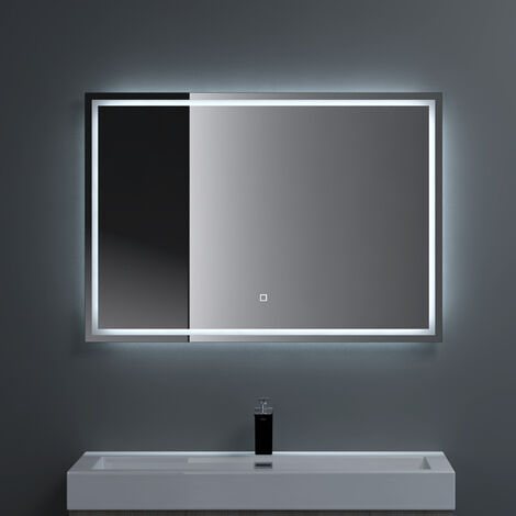 doporro® Specchio da Bagno Appeso a LED, Specchio per Bagno con Luce LED 900x700mm Touch Control Specchio Senza Cornice Ramata di 5mm LED-Spiegel02