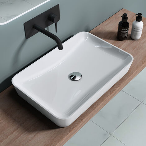 doporro® Lavabo da Appoggio, Lavandino Bagno 60x40x9cm, Lavabo da Minerale Fuso Colossum815, Bianco Lucido